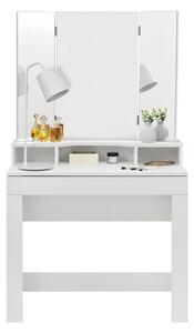 Toaletný stolík Marla s trojitým zrkadlom v bielej farbe