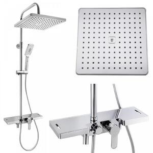 Erga Oslo, sprchový set s batériou, poličkou, výtokom a hlavovou sprchou 30×30 cm, chrómová, ERG-YKA-BP.OSLO-30-CHR