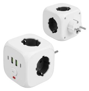 Toolight Toolight, JNH019, zásuvková kocka 7v1, 3 zásuvky + 2× USB-A + 2× USB-C, biela, OSW-56305