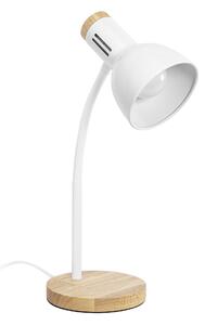 Toolight Toolight, JNH046-1T, stolná lampa s drevenou základňou a ohybným ramenom, v. 45,3 cm, 1× E27, biela, OSW-56238