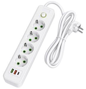 Toolight Toolight, JNH021-4A, predlžovacia lišta 4 zásuvky + 2× USB-A + USB-C, 1,8 m, biela, OSW-56201