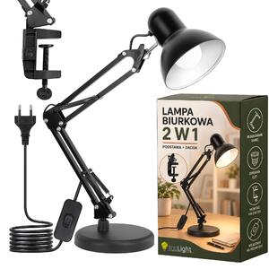 Toolight Toolight, JNH043-1TD, stolná lampa 2v1 s podstavcom a svorkou, 1× E27, čierna, OSW-56234
