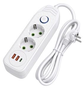 Toolight Toolight, JNH023, predlžovacia lišta 2 zásuvky + 2× USB-A + USB-C, 1,8 m, biela, OSW-56205