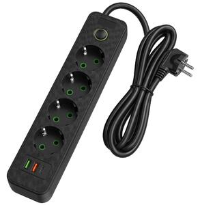 Toolight Toolight, JNH021-4A, predlžovacia lišta 4 zásuvky + 2× USB-A + USB-C, 1,8 m, čierna, OSW-56200