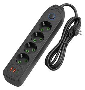 Toolight Toolight, JNH025-4B, predlžovacia lišta 4 zásuvky + 2× USB-A + USB-C, 1,8 m, čierna, OSW-56208