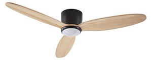 Stropný ventilátor Lignia LED, čierny/drevo, CCT, stmievateľné, Ø 132 cm, DC – Lucande, Lignia, stmievateľné, Drevo, Obývacia izba, Drevo, Škandinávsky