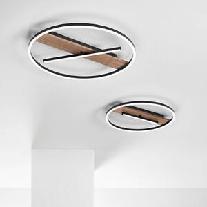 Luce Ambiente Design LED nástenné svetlo Azimuth, Ø 50 cm, čierna/v odtieni dreva, kov, Tmavé drevo, Obývacia izba / jedáleň, kov, Moderný, Nástenné svietidlo
