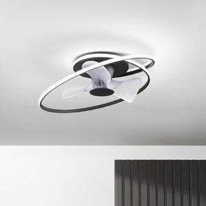 INTEC LED stropný ventilátor Storm, čierno-biely, Ø 77 cm tichý, Čierna, Obývacia izba / jedáleň, kov, Moderný