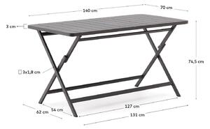 MUZZA Záhradný skladací stôl retta 140 x 70 cm čierny