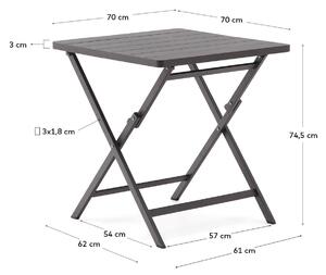 MUZZA Záhradný skladací stôl retta 70 x 70 cm čierny