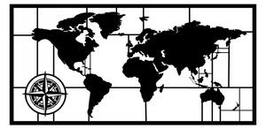 Hanah Home Nástenná kovová dekorácia Mapa sveta kompas II 121x60 cm čierna