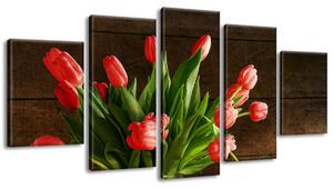 Obraz na plátne Nádherná kytica tulipánov a jablká - 5 dielny Veľkosť: 150 x 70 cm