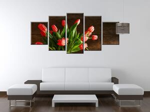 Obraz na plátne Nádherná kytica tulipánov a jablká - 5 dielny Rozmery: 100 x 75 cm