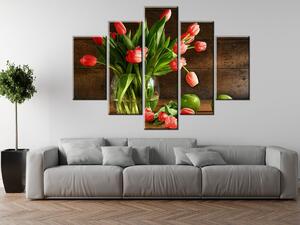 Gario Obraz na plátne Nádherná kytica tulipánov a jablká Veľkosť: 150 x 70 cm