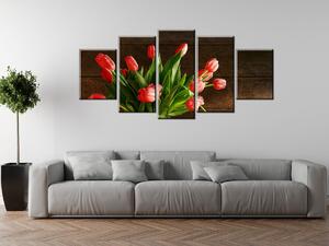 Obraz na plátne Nádherná kytica tulipánov a jablká - 5 dielny Rozmery: 100 x 75 cm
