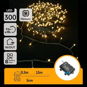 Aigostar-LED Vonkajší svetelný reťazec 300xLED/8 funkcií 3xAA 15,3m IP44 teplá biela