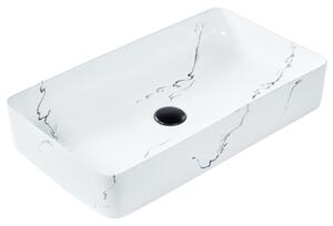 Kúpeľňové umývadlo na dosku biele keramické mramorový efekt 61 x 35 cm obdĺžnikové glamour štýl