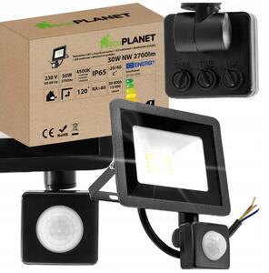 LED reflektor 30W 2700lm so senzorom pohybu, súmrakový reflektor IP65