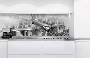 DIMEX | Fototapeta do kuchyne Lietadlo KI-180-039 | 180 x 60 cm | čiernobiela