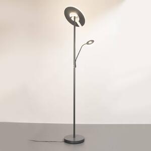 LED stojacia lampa Dent, pieskovo sivá, 180 cm, kov, 2-pl., Hliník / sivá / zinok, Obývacia izba / jedáleň, kov, Moderný, Zemné bodové svetlo
