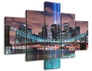 Obraz na plátne Farebná panoráma Manhattanu New York - 5 dielny Rozmery: 100 x 70 cm