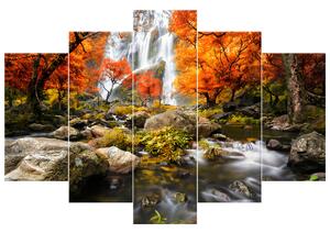 Obraz na plátne Jesenný vodopád - 5 dielny Rozmery: 150 x 105 cm