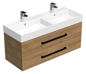 Kúpeľňová skrinka s čiernou úchytkou a umývadlom SAT Cube Way 120x53x46 cm dub Hickory mat CUBE46C1202DHSAT