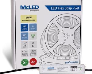 McLED LED páska - sada 2 m, 240 LED/m, EWW, 6 W/m, DC 24V, 485 lm/m, CRI90, IP67, 10 mm, vodič 3 m ML-126.035.90.S02001