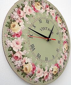 Vintage drevené nástenné hodiny kruh | KVERTO: Čierne ručičky 3131-14898 HDFK002 - Wooden clock