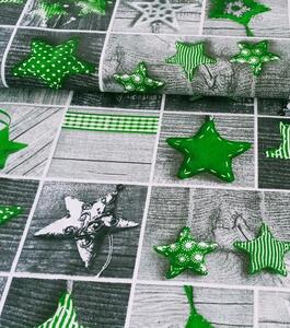 Metráž látka vianočný patchwork hviezdy zelené na šedej | RTex