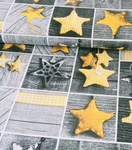 Metráž látka vianočný patchwork hviezdy zlaté na šedej | RTex