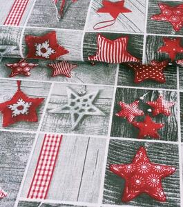 Metráž látka vianočný patchwork hviezdy červené na šedej | RTex