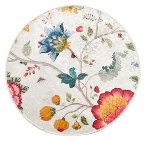 Sivá zamatová kúpeľňová predložka ø 100 cm Vintage Flower – Foutastic