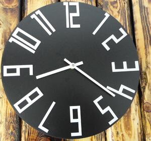 Moderné čierne drevené nástenné hodiny s bielymi číslami - HRNO: Čierne ručičky HDF - čierna 30 cm 3414-21336 HDFK008- balk white HEU+