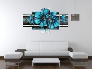 Gario 5 dielny obraz na plátne Maľované tyrkysové kvety Veľkosť: 150 x 100 cm