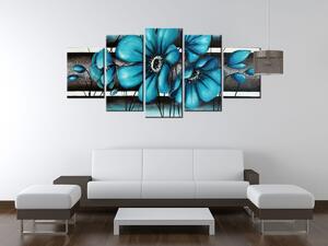 Gario 5 dielny obraz na plátne Maľované tyrkysové kvety Veľkosť: 150 x 105 cm