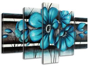 Gario 5 dielny obraz na plátne Maľované tyrkysové kvety Veľkosť: 150 x 100 cm