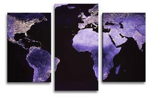 Sablio Obraz - 3-dílný Světelná Mapa sveta - 75x50 cm