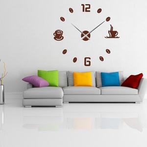 Hodiny na stenu nalepovacie káva | COFFE: Šedá kovová Ral 7005 Strieborné ručičky 3734-96012 12P023