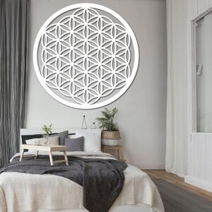 Drevená nástenná dekorácia Kvet života posvätná geometria mandala | FOGO: Preglejka - Biela farba 40 cm 4689-111361 PR0168-akcia20