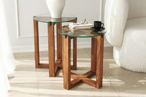 Hanah Home - Dizajnový odkladací stolík AMALFI 40 cm, tvrdené sklo, orech, prírodný
