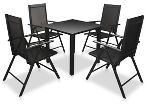 5-dielna vonkajšia jedálenská súprava so skladacími stoličkami hliník čierna