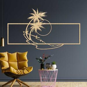Drevený dekoračný panel s palmami a západom slnka - PALMA: Preglejka Topoľ - Honey 3071 120 x 69 cm 3944-106985 PR0323