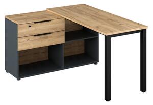 KONDELA Rohový PC stôl, grafit/dub artisan, KLAUDIUS TYP 8