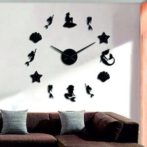 Zrkadlové nástenné hodiny fantázia morská panna: Čierna Ral 9005 80 cm 3987-52155 12S068