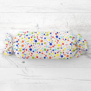 Biante Detský vankúš valec bonbon Sandra SA-006 Farebné bodky na bielom 15x40 cm