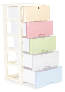 Regál s 5 zásuvkami v príjemných pastelových farbách
