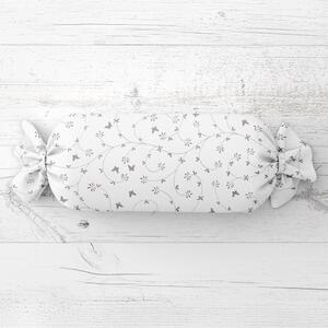 Biante Vankúš valec bonbon Sandra SA-049 Drobné sivé kvietky a motýliky na bielom 15x40 cm