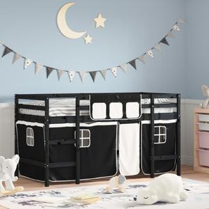 Detská vyvýšená posteľ závesy bielo-čierna 90x200 cm borovica