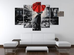 Obraz na plátne Červený bozk v daždi - 5 dielny Rozmery: 150 x 70 cm